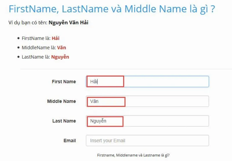 Trường hợp có ô Firstname, Surname và Last name